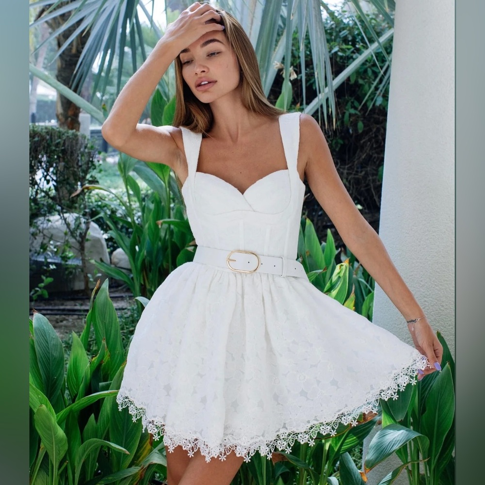 Anne Louise Boutique - Eliza White Mini Lace Detail Dress